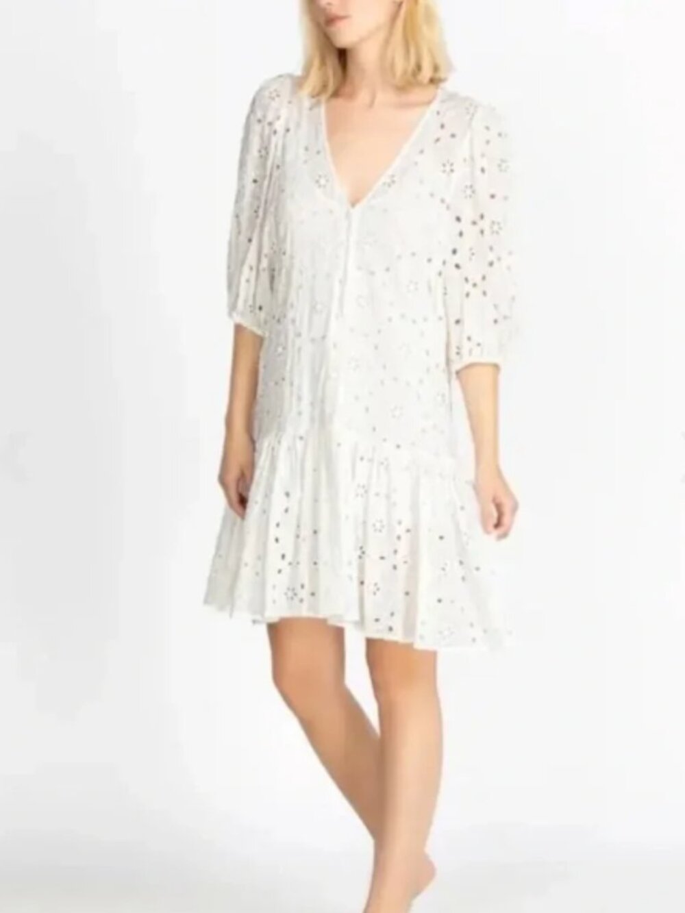 Johnny Was White Maurice Eyelet Mini Dress, Size Medium